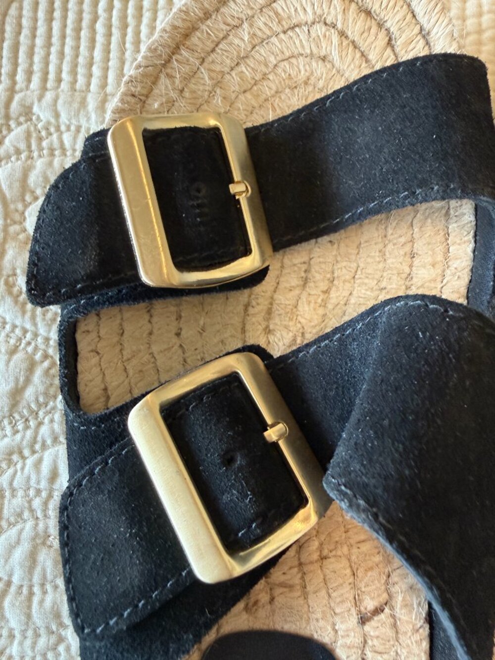 Haute Hippie black suede double-buckle slide sandals. Size 8.5 - Picture 2 of 5